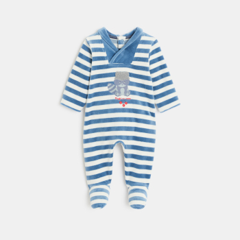 بذلة نوم مخملية مخططة، باللون الأزرق للأطفال الصغار